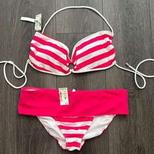 NWT Aeropostale pink white stripped bikini large L Xl